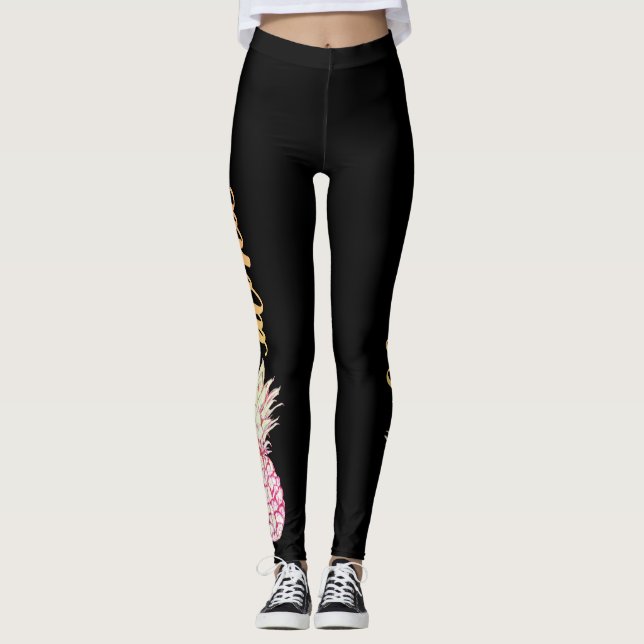 Retro rosaAloha ananasdamasker Leggings (Framsida)