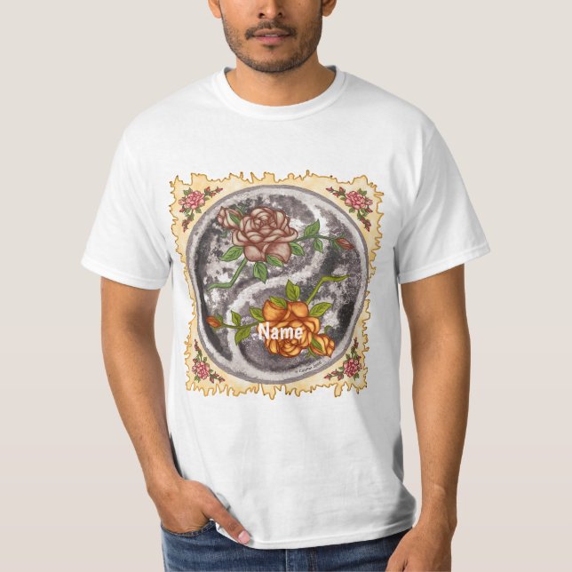 Retro Roses Yin Yang T Shirt (Framsida)
