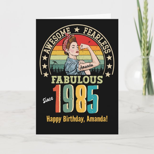 Retro Rosie Riveter Anpassningsbar Birthday Card f Kort (Framsida)