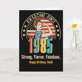 Retro Rosie Riveter Anpassningsbar Birthday Card f Kort