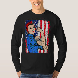 Retro Rosie the Riveter Feminist USA flagga 4:e J T Shirt