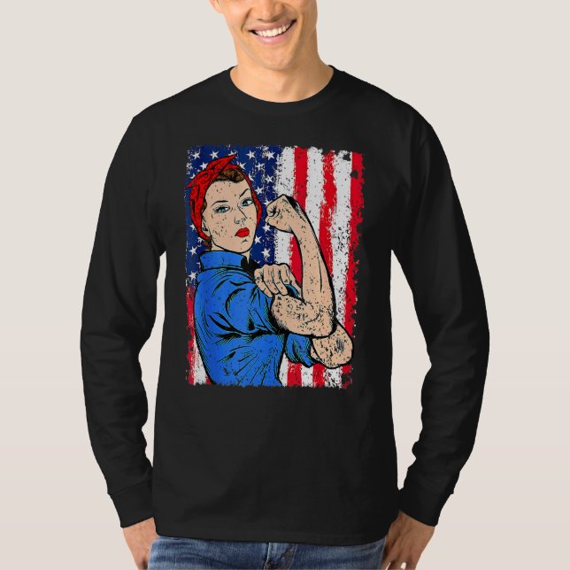 Retro Rosie the Riveter Feminist USA flagga 4:e J T Shirt (Framsida)