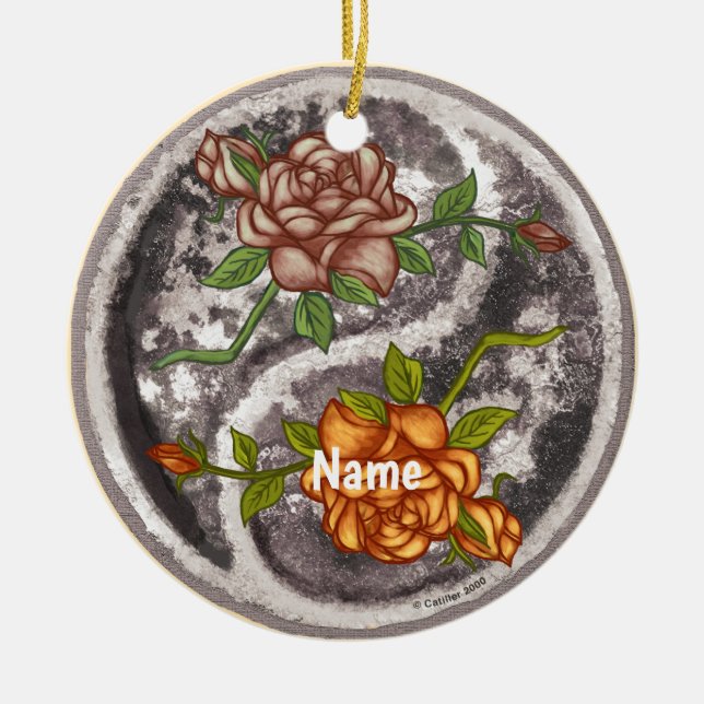 Retro Rosor Yin Yang Julgransprydnad Keramik (Framsidan)