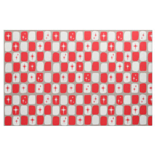 Retro rött Starbursts kammat bomullstyg Tyg