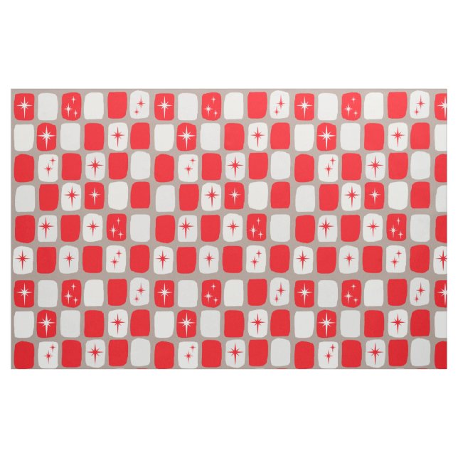 Retro rött Starbursts kammat bomullstyg Tyg (Fat Quarter)