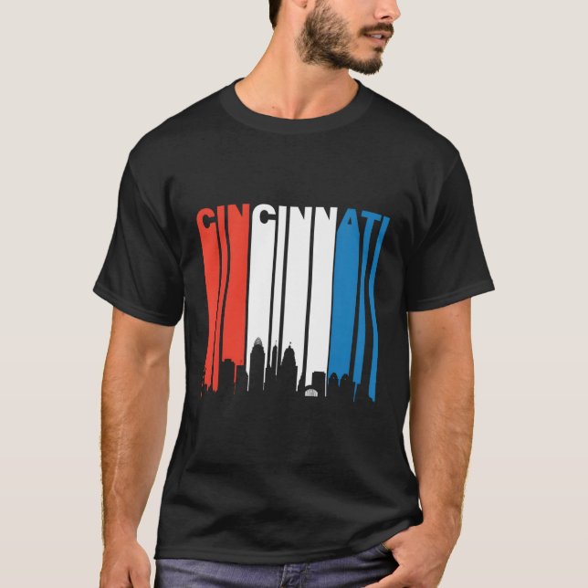 Retro Rött vitt blått Cincinnati Oh Skyline Long S T Shirt (Framsida)