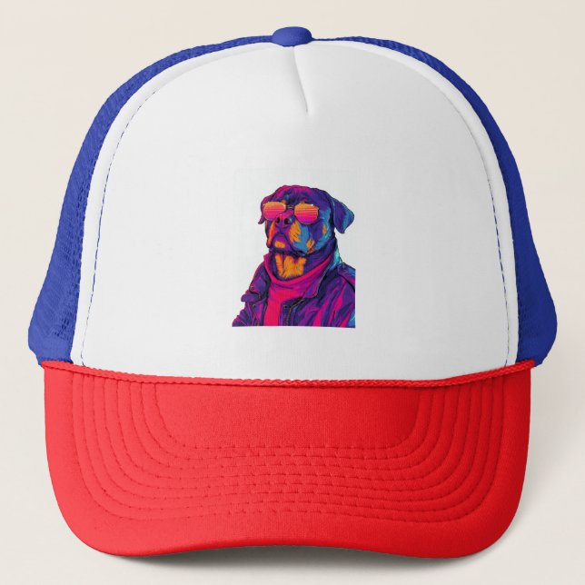Retro Rottweiler � 80-tals Neon Vibe Hund Keps (Framsida)