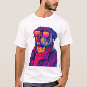 Retro Rottweiler � 80-tals Neon Vibe Hund T Shirt