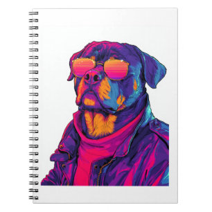 Retro Rottweiler - 80s Neon Vibe Hund Anteckningsbok