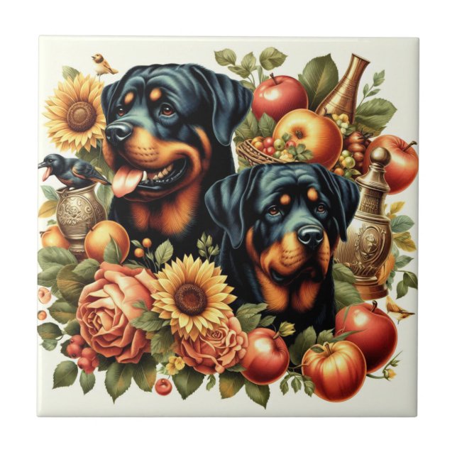 Retro Rottweiler-målning Kakelplatta (Framsidan)