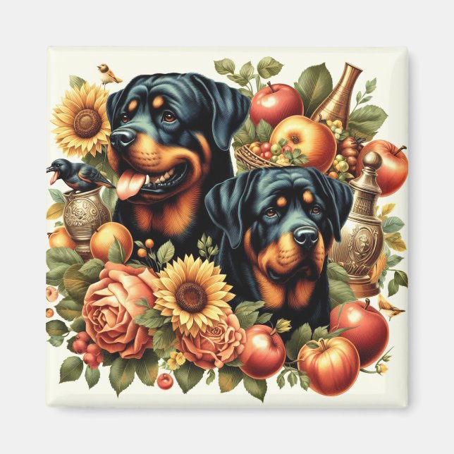 Retro Rottweiler-målning Magnet (Framsidan)