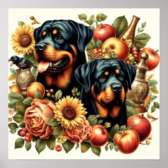 Retro Rottweiler-målning Poster (Framsidan)