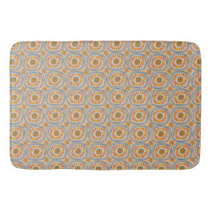 Retro Round Tiles Mexico Daisy Blue Orange Mönster Badrumsmatta