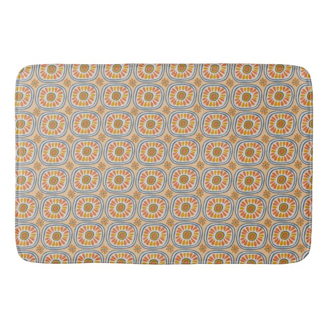 Retro Round Tiles Mexico Daisy Blue Orange Mönster Badrumsmatta (Framsidan)