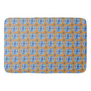 Retro Round Tiles Mexico Daisy Blue Orange Mönster Badrumsmatta