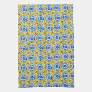 Retro Round Tiles Mexico Daisy Mönster Gult Kökshandduk