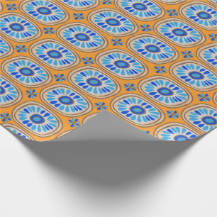 Retro Round Tiles Mexico Daisy Mönster Orange BLue Presentpapper