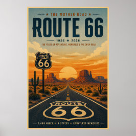 Retro Route 66 Centennial Desert Art Poster
