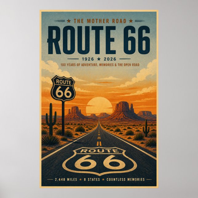 Retro Route 66 Centennial Desert Art Poster (Framsidan)