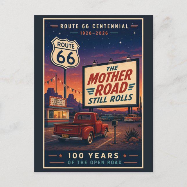 Retro Route 66 Centennial Drive In Helg Vykort (Framsida)