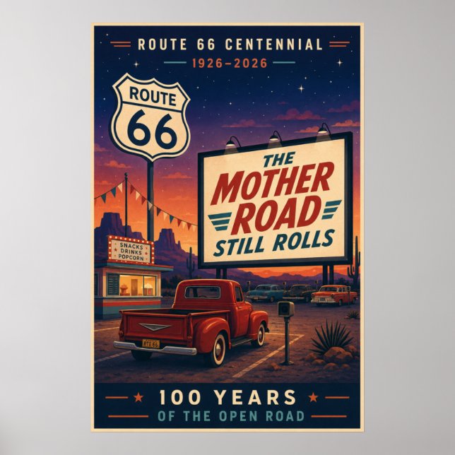 Retro Route 66 Centennial Drive In Poster (Framsidan)