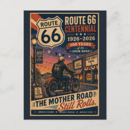 Retro Route 66 Centennial Motorcykel Biker Helg Vykort