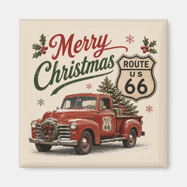 Retro Route 66 julskylt för kylskåp Magnet (Framsidan)