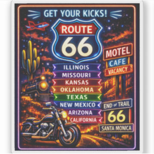 Retro Route 66 Neon Highway Resminner Klistermärken