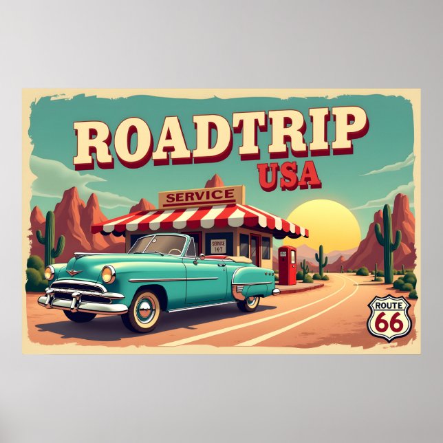 Retro Route 66 Road Resa - Vibrant liggande Poster (Framsidan)