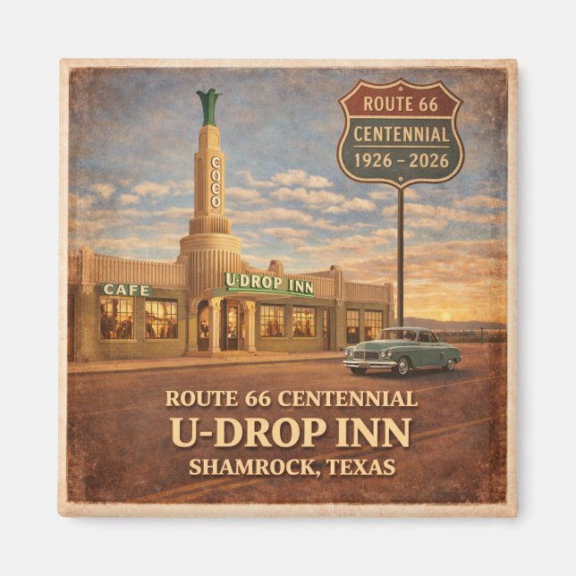 Retro Route 66 Shamrock Texas Centennial Scen Magnet (Framsidan)