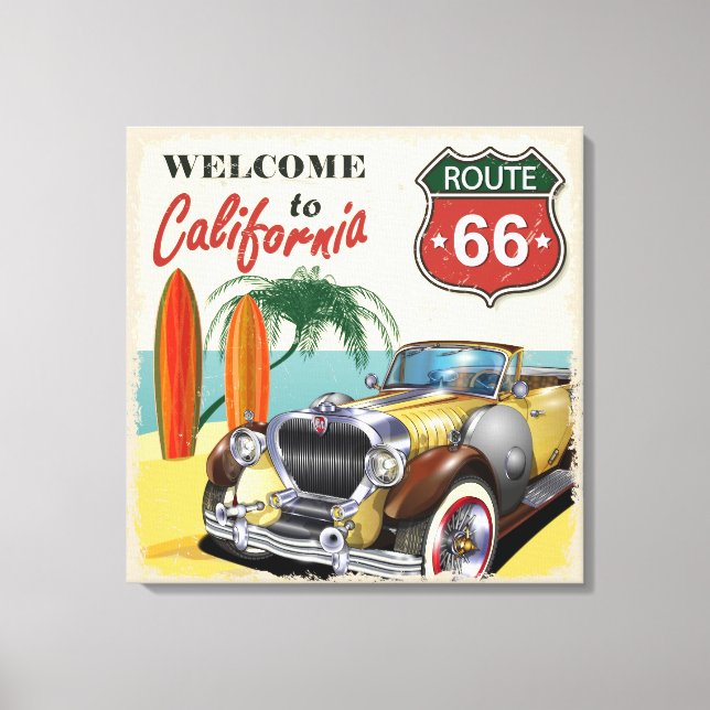Retro Route 66 "Welcome to California" poster, Canvastryck (Framsida)