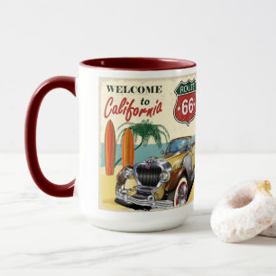 Retro Route 66 "Welcome to California" poster. Mugg
