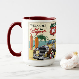 Retro Route 66 "Welcome to California" poster. Mugg