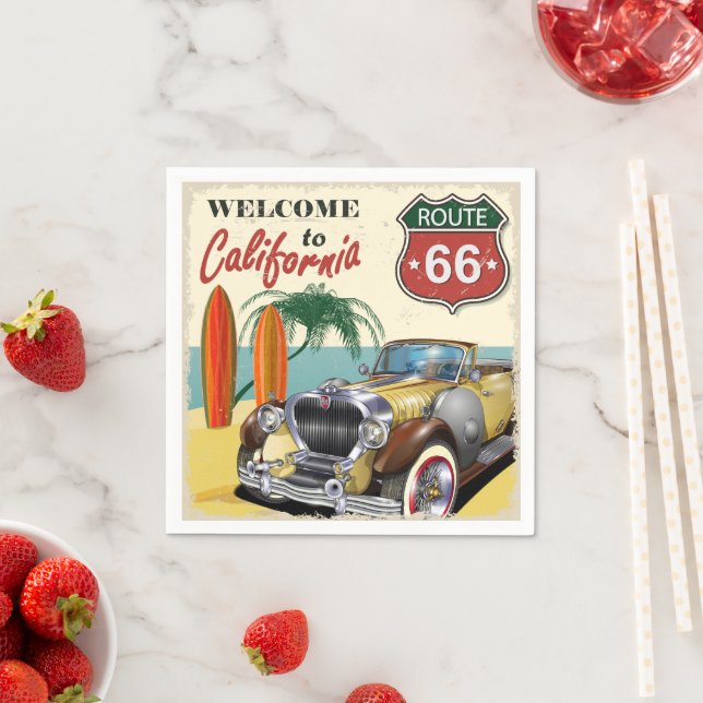 Retro Route 66 "Welcome to California" poster, Pappersservett (Insitu)
