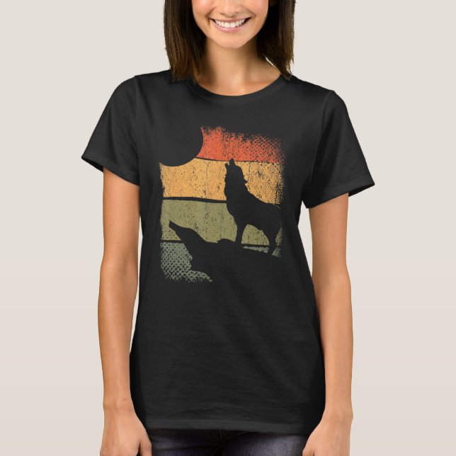 Retro Rovdjur Skogs Djur Varg Ylar T Shirt (Framsida)