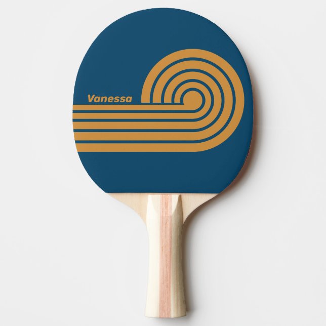 Retro Royal Guld Dubbel Curl Ränder med Namn Pingisracket (Framsidan)
