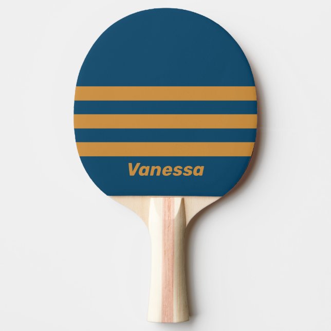 Retro Royal Guld Tre Tvärgående Ränder med Namn Pingisracket (Framsidan)