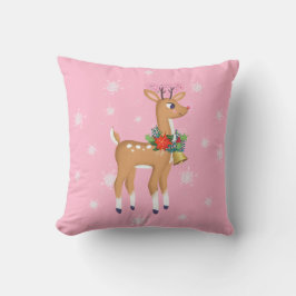 Retro Rudolph Reindeer Rosa Dekorativ kudde