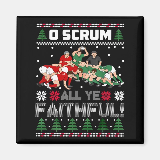 Retro Rugby O Scrum All Ye Faithful Ugly Merry Chr Magnet (Framsidan)