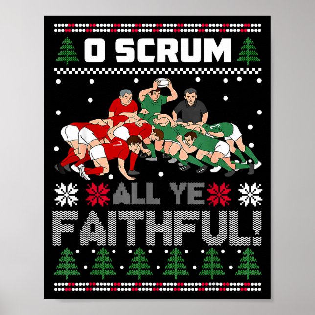 Retro Rugby O Scrum All Ye Faithful Ugly Merry Chr Poster (Framsidan)