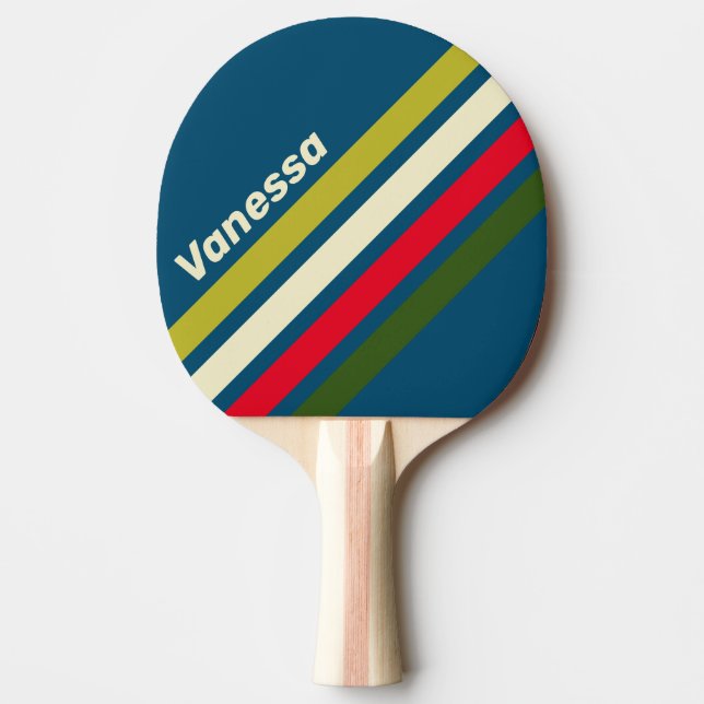 Retro Rugby Vinklad Randig Design med Namn Pingisracket (Framsidan)