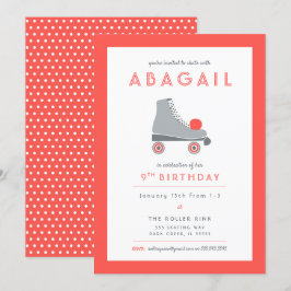 Retro rulle som åker skridskor partyet i korall inbjudningar