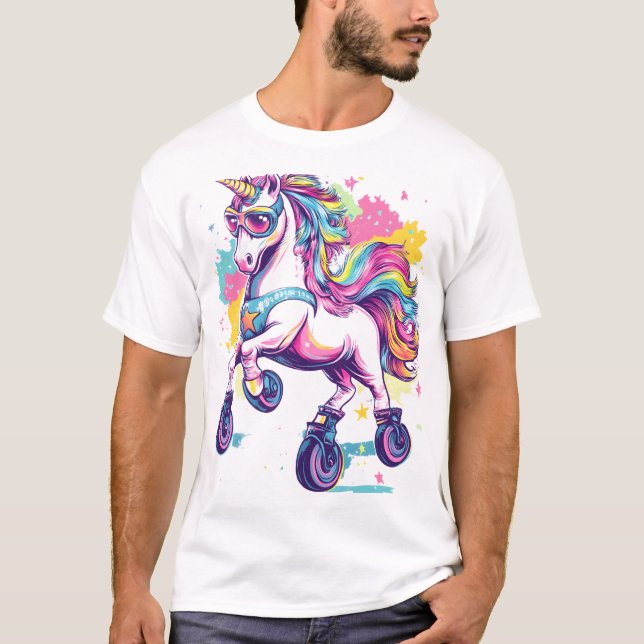 Retro rullskridsko enhörning (1) t shirt (Framsida)