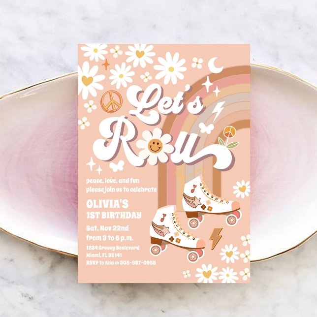 Retro rullskridsko födelsedagsinbjudan inbjudningar (Skapare uppladdad)