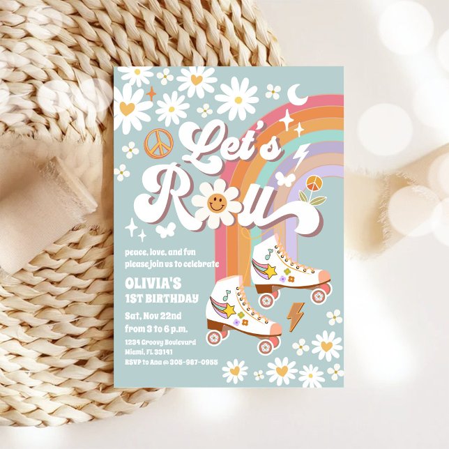 Retro Rullskridsko Födelsedagsinbjudan Inbjudningar (Skapare uppladdad)