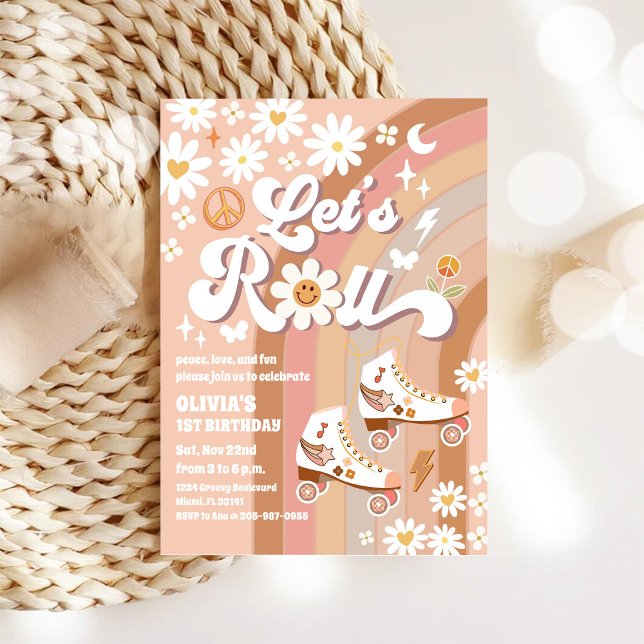Retro Rullskridsko Födelsedagsinbjudan Inbjudningar (Skapare uppladdad)