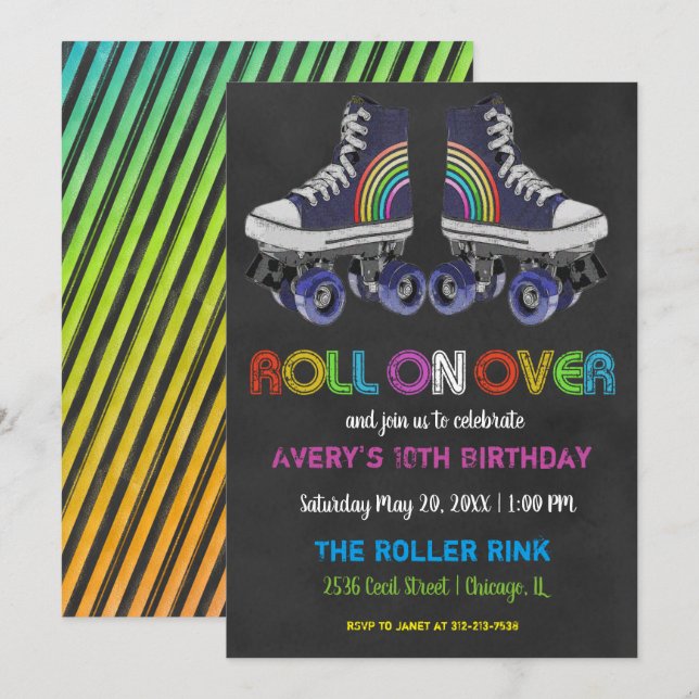 Retro Rullskridsko Party Inbjudningar (Fram/baksida)