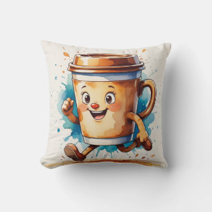 Retro Running Coffee Kopp Pillow Kudde
