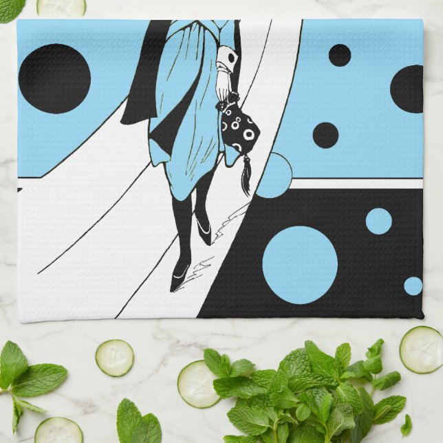 Retro Runway-modell, Vintage Art Deco Mode Kökshandduk (Vikta)