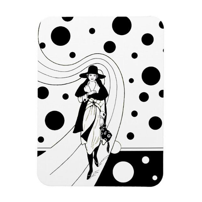 Retro Runway-modell, Vintage Art Deco Mode Magnet (Vertikal)